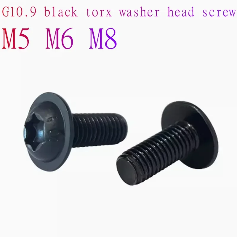 5-10pcs Flange Torx Screw M5 M6 M8*6/8/10/12/16/20/25/30/35/40 G10.9 Steel Black Colour Six Lobe Screw With Washer Collar Bolts