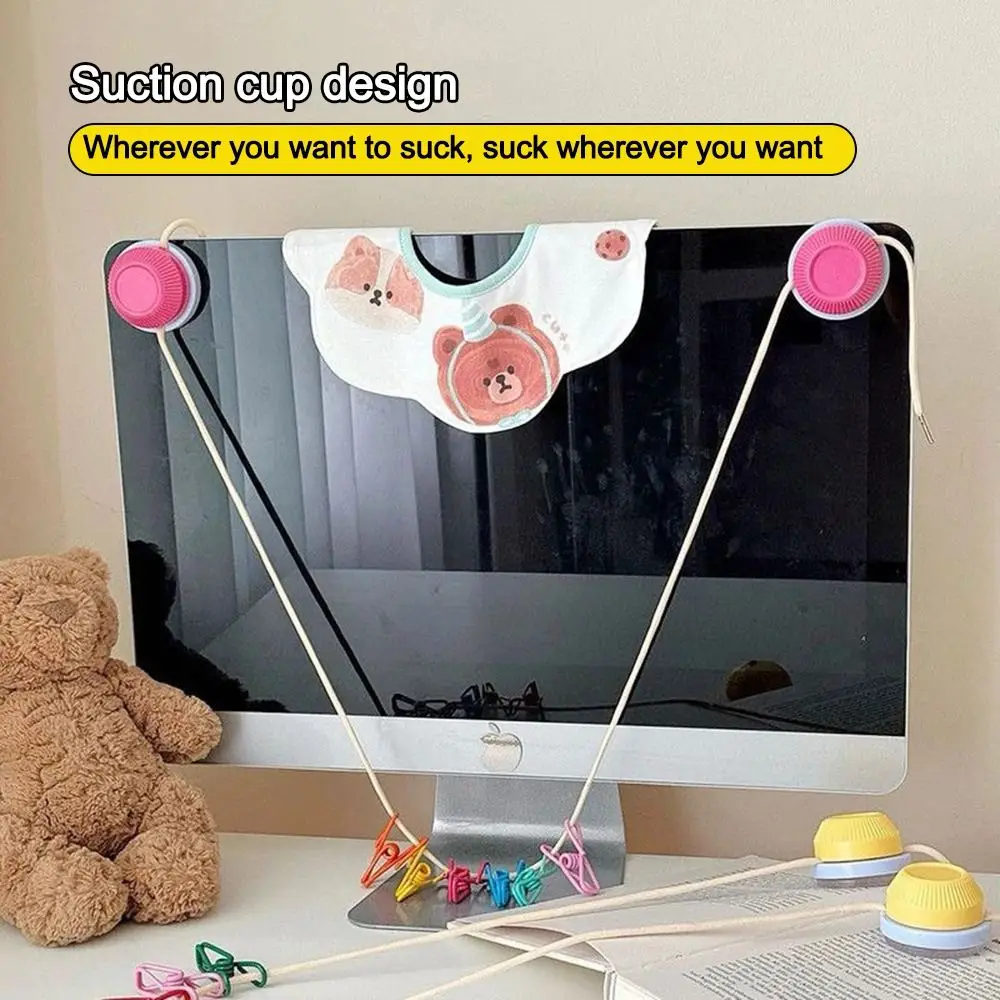 Dopamine Suction Cup Clothesline Wall-mounted Punch Free Balcony Clothes Drying Rack Telescopic with Clips Drying Rope