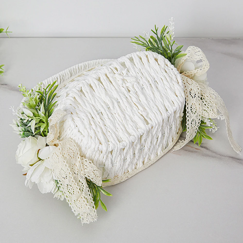 White Rattan Wedding Flower Girl Basket with Silk Peony, Vintage Flower Girl Basket for Wedding Ceremony Anniversary Party Decor image 4