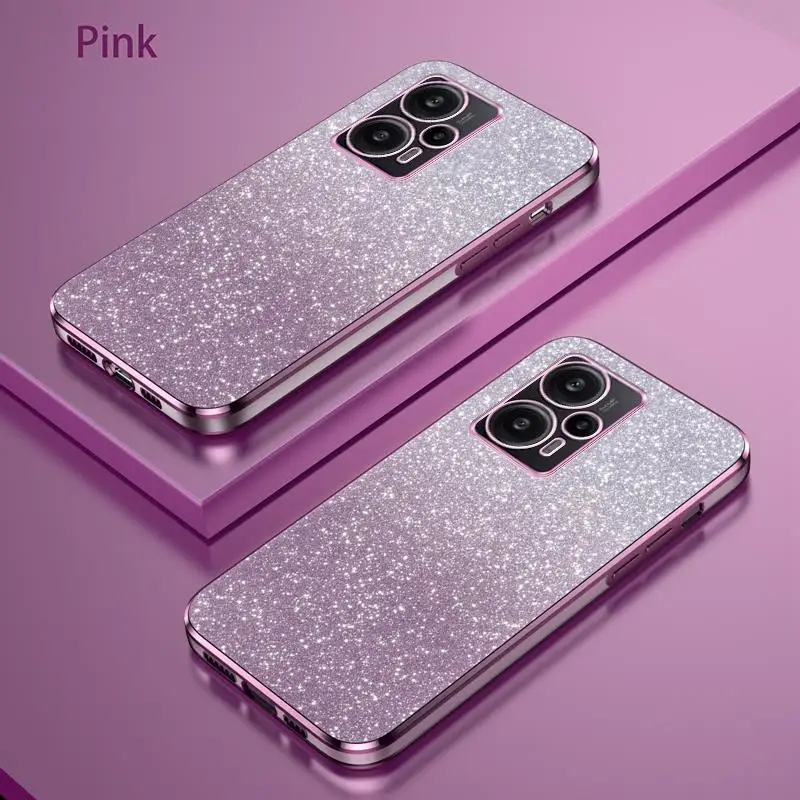 F5pro F 5 4 3 Luxury Glitter Gradient Plating Case For Xiaomi Mi Poco F5 Pro 5g Poko F3 F4 Women Silicone Shockproof Back Cover