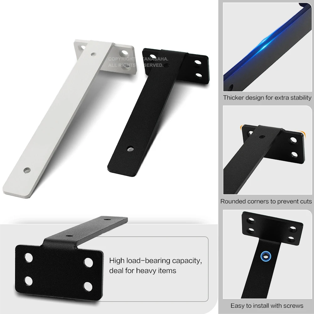 1/2/4PCS Floating Shelf Brackets Carbon Steel Wall Mount Invisible T Shelves Brackets for Bathroom and Kitchen Storage Support