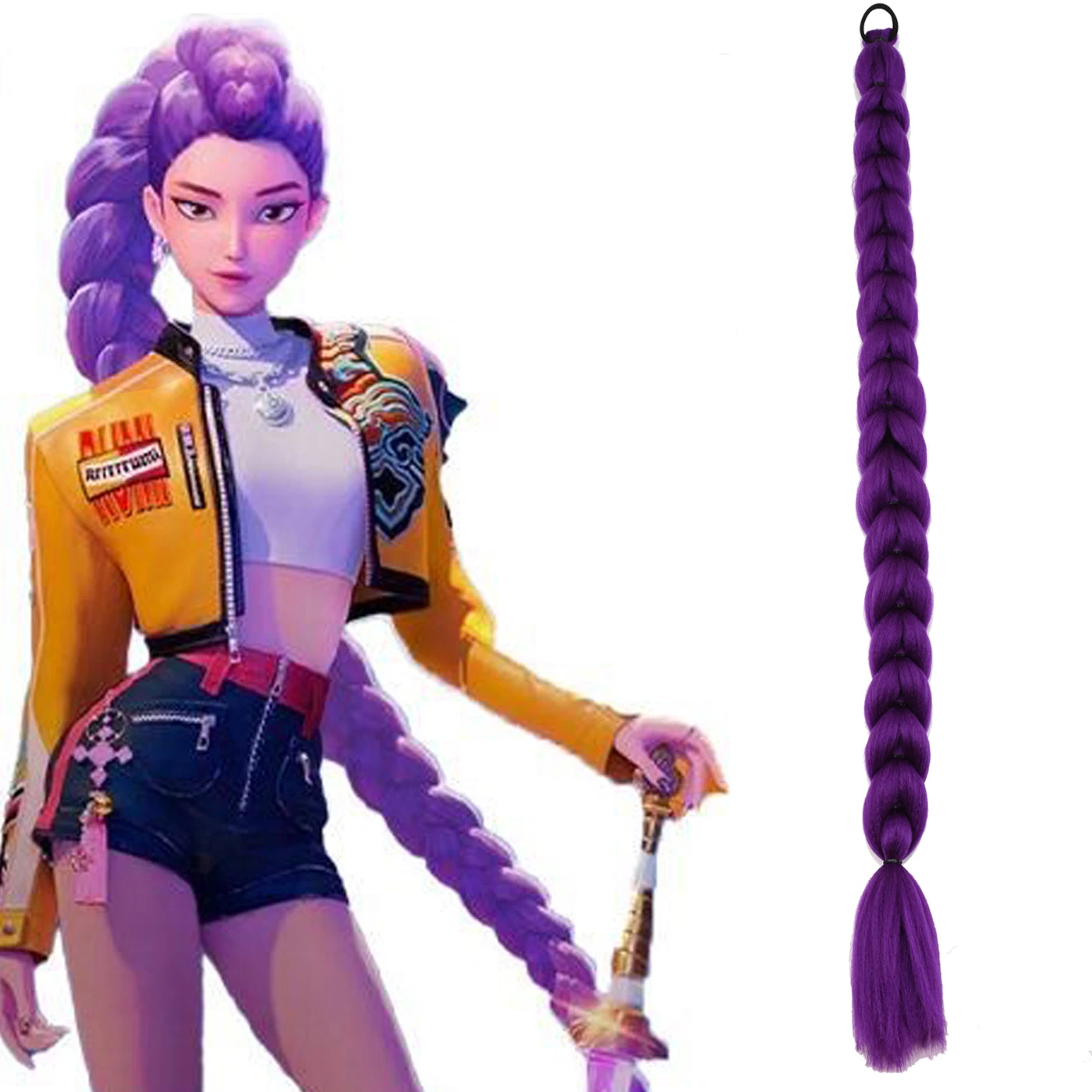 

KPOP Demon Hunters Rumi Kids Synthetic Long Straight Ponytail Extensions With Rubber Band Purple Hair Accessories for Halloween