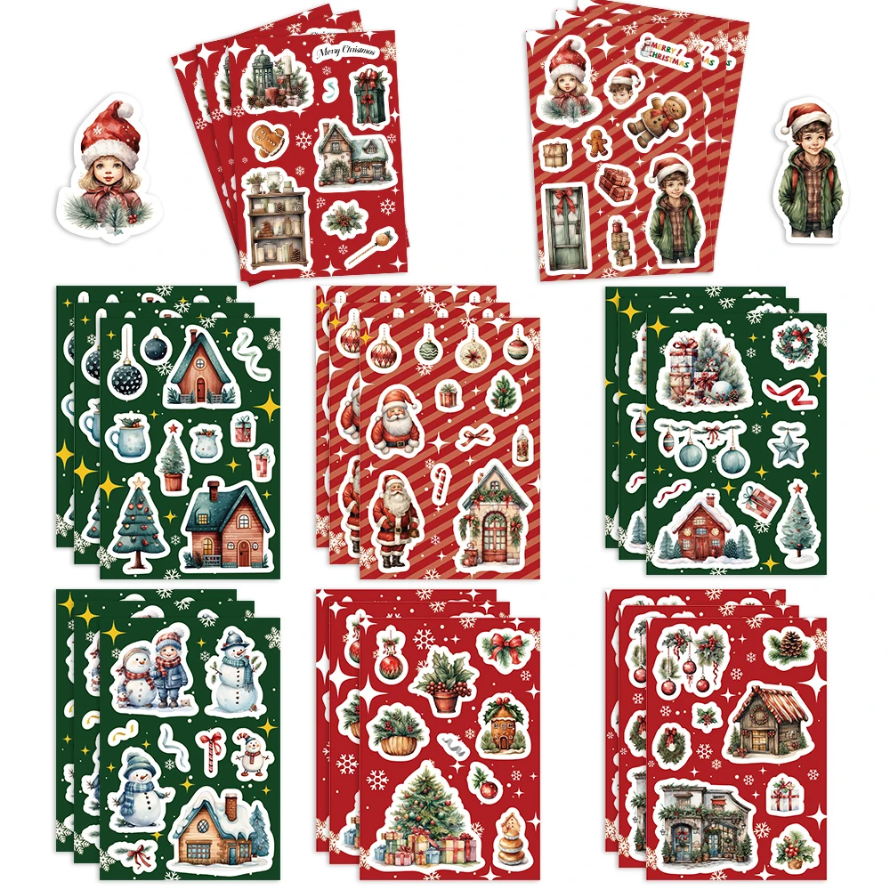 32 ورقة لغز الكرتون زينة عيد الميلاد ثلج حزب الوجه ملصقات الحرف اليدوية للماء لعب الأطفال ملصقات PVC #1