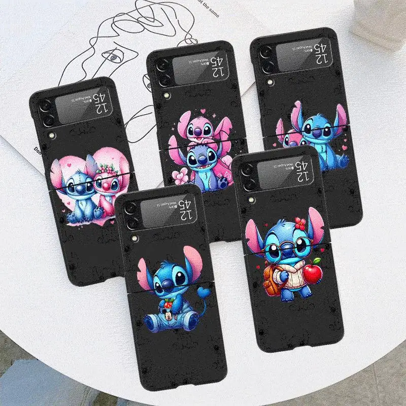 Cartoon Art Stitch Case for Samsung Galaxy Z Flip 4 3 5 5G Flip Shockproof Capa 6.7 Inches Black Hard PC ZFlip 4 Phone Cover