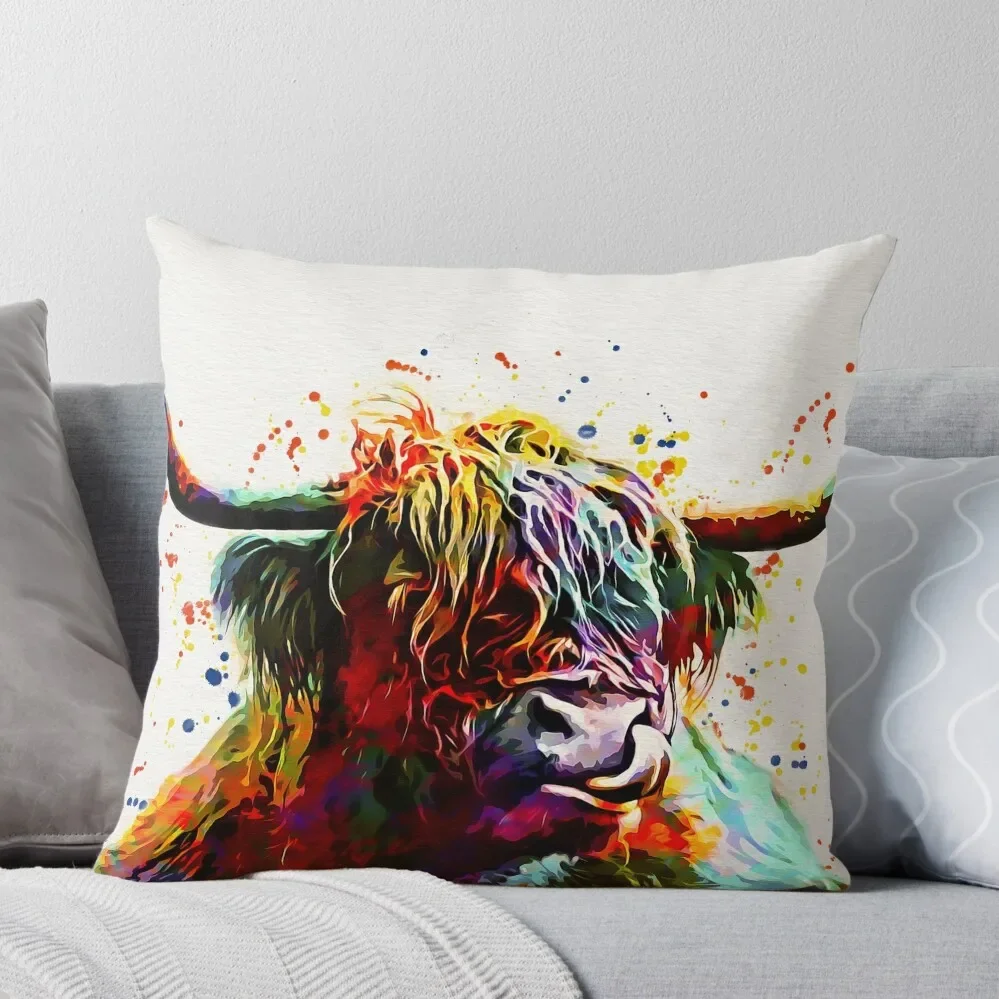 

Highland Cow Watercolor Art Work Throw Pillow Anime Sofa Covers