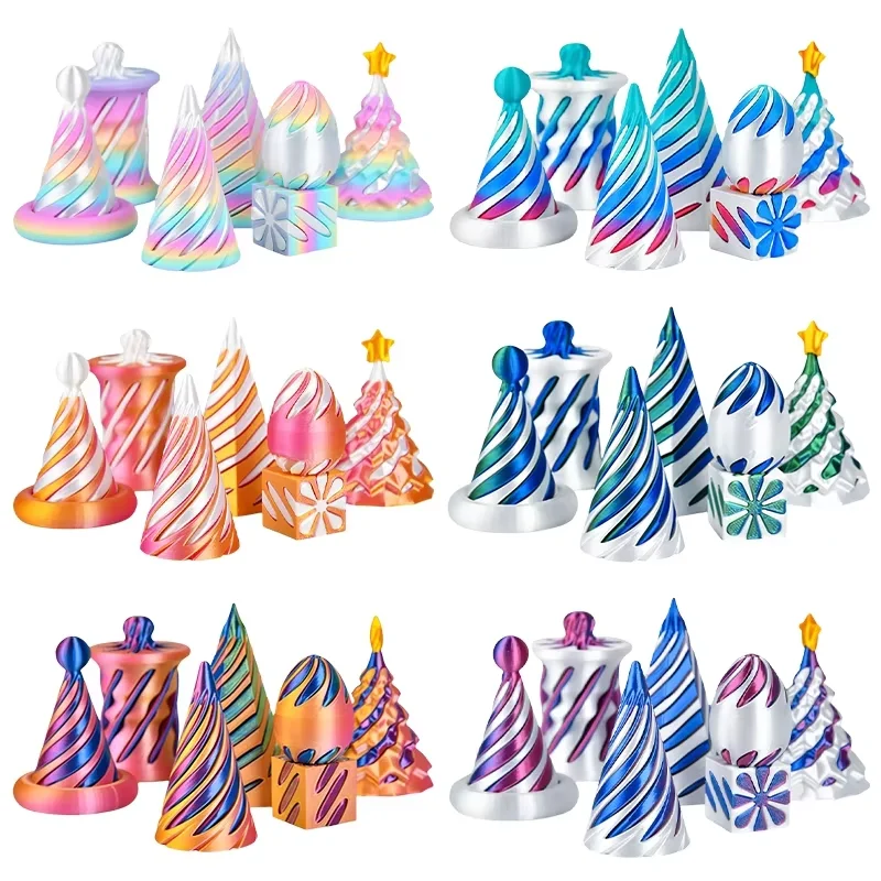 Lot De 5 Pyramides En Spirale 3D – Fidget Anti-stress – PLA – Déco De Bureau