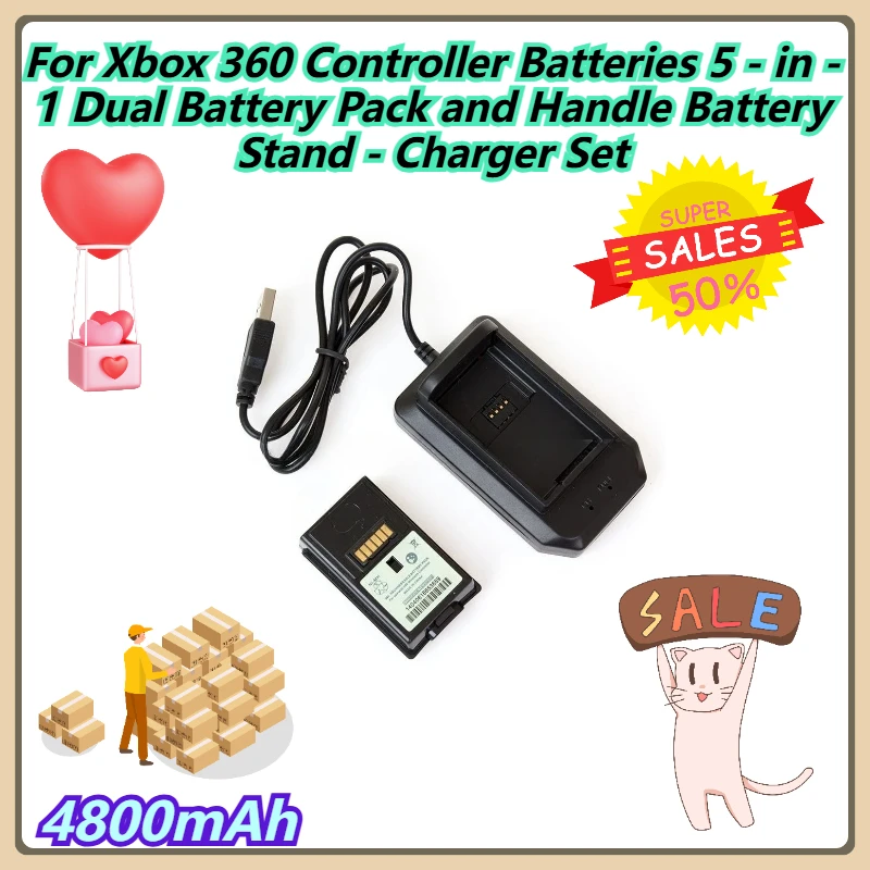 

4800mAh For Xbox 360 Controller Batteries 5 - in - 1 Dual Battery Pack and Handle Battery Stand - Charger Set