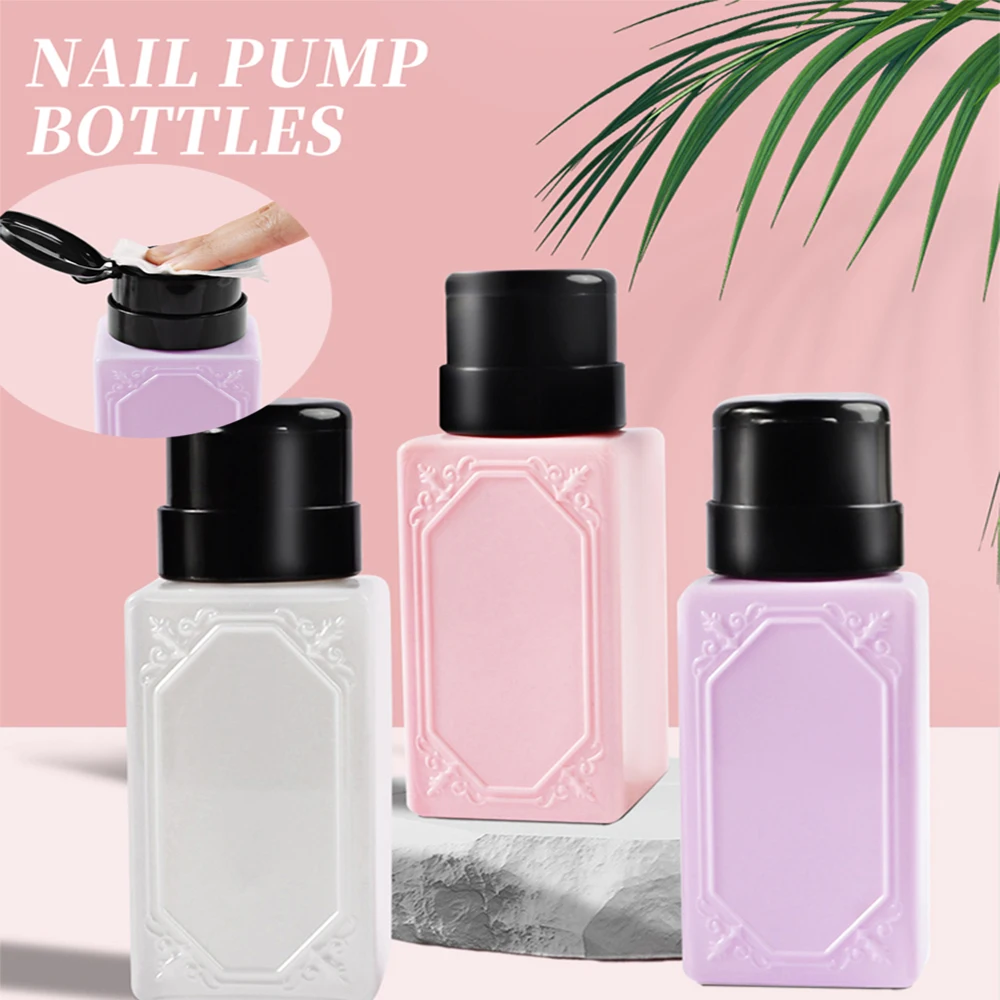 230ml Empty Press Pump Dispenser Nail Bottle Plastic Portable Liquid Polish Remover Cleaner Acetone Bottle Makeup Manicure Tools