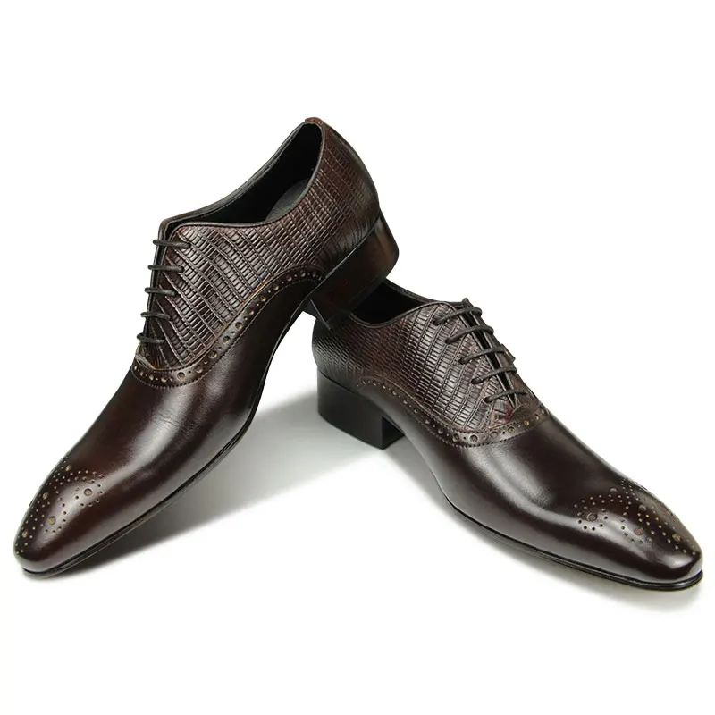 Zapatos Brogue de cuero genuino de lujo para hombre, calzado Formal Oxford con cordones, hecho a mano, para oficina y negocios, hebilla de Metal