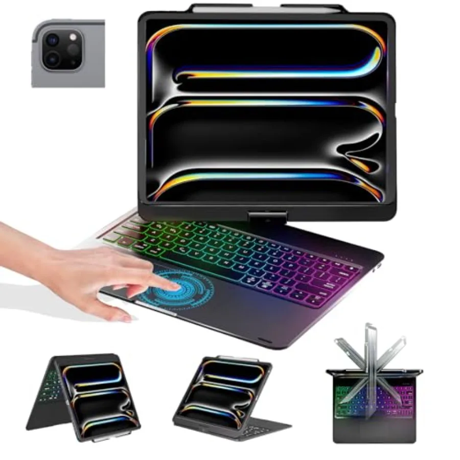 

Чехол-клавиатура для iPad Air 13 дюймов M3/M2, iPad Pro 13 (M5/M4), iPad Pro 12.9 (6-го/5-го/4-го/3-го поколения): с вращающимся на 360 градусов тачпадом и подсветкой.