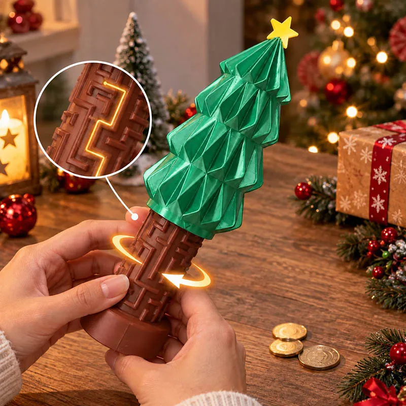New 3D Printed Christmas Tree Maze Puzzle Box Brain Teaser Secret Cash Storage Box Christmas Surprise Holiday Decor Gift