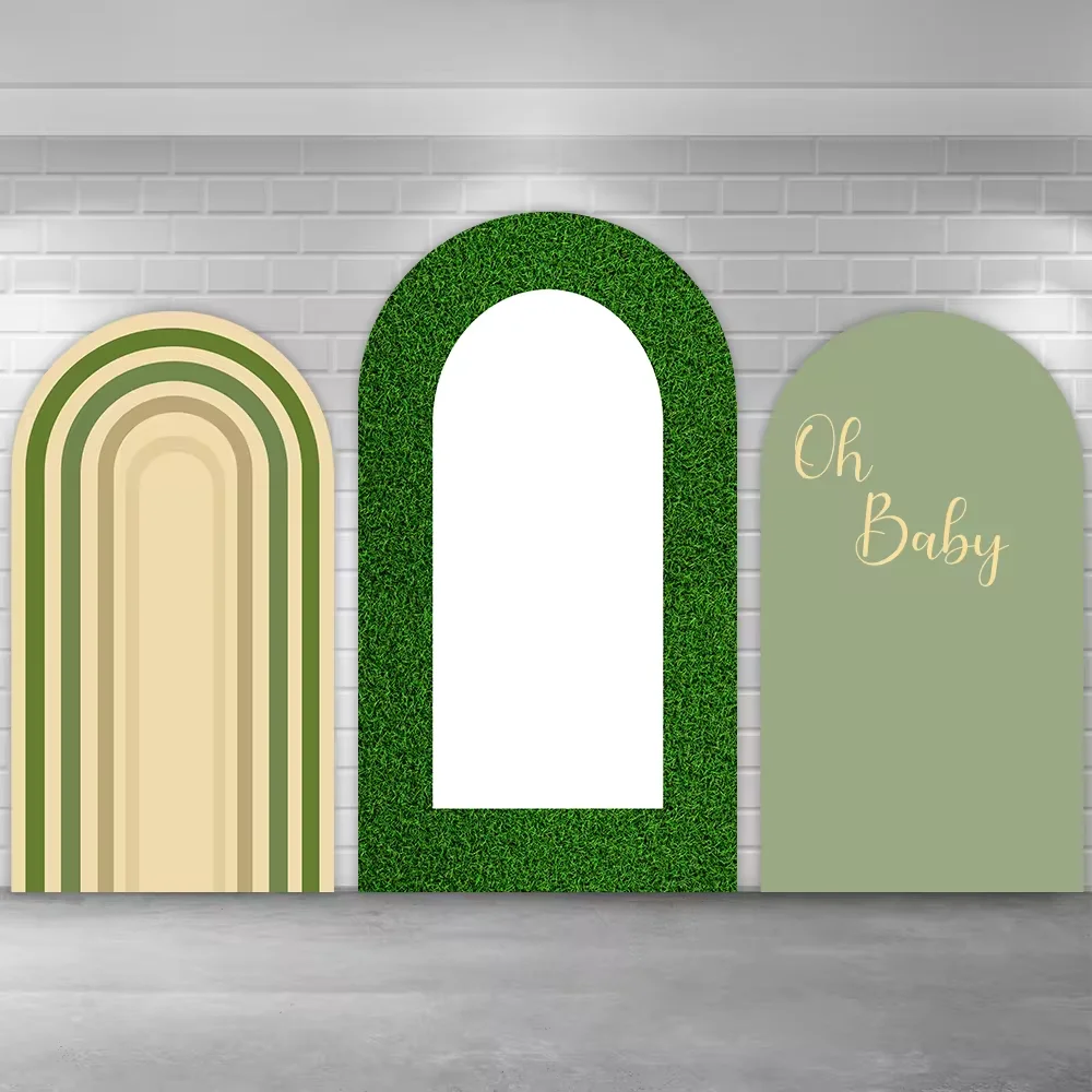 

Mehofond Green Grass Wall Chiara Backdrop Stripes Rainbow Oh Baby Background Photography Baby Shower Party Decor Arched Covers