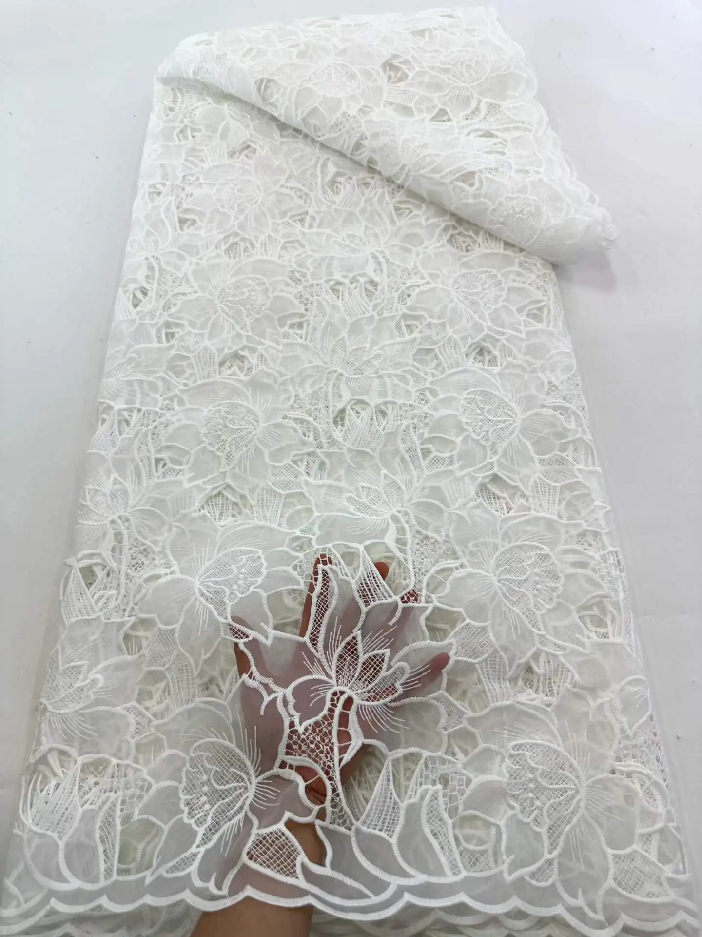 

2026 African Guipure Cord Lace Cotton Embroidered Traditional Inspired Women's Garment Water Soluble Fabric for Occasional Wear