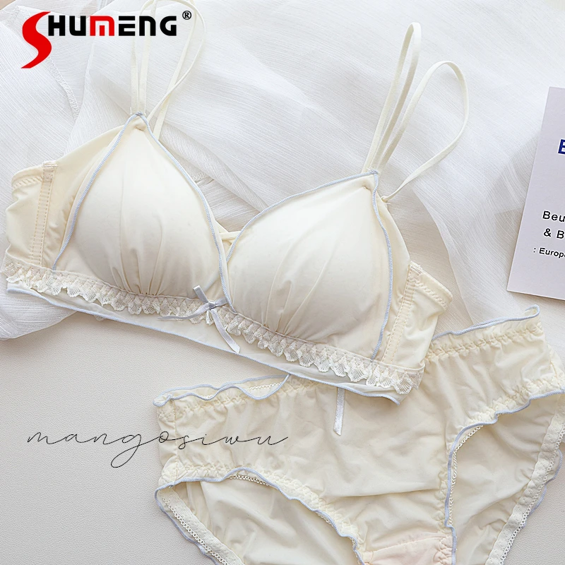 النمط الفرنسي كوب رقيقة فتاة الملابس الداخلية الإناث اللاسلكية الصغيرة الصدر جمع مجموعات موجز المرأة اليابانية الحلو الصدرية مجموعة #2