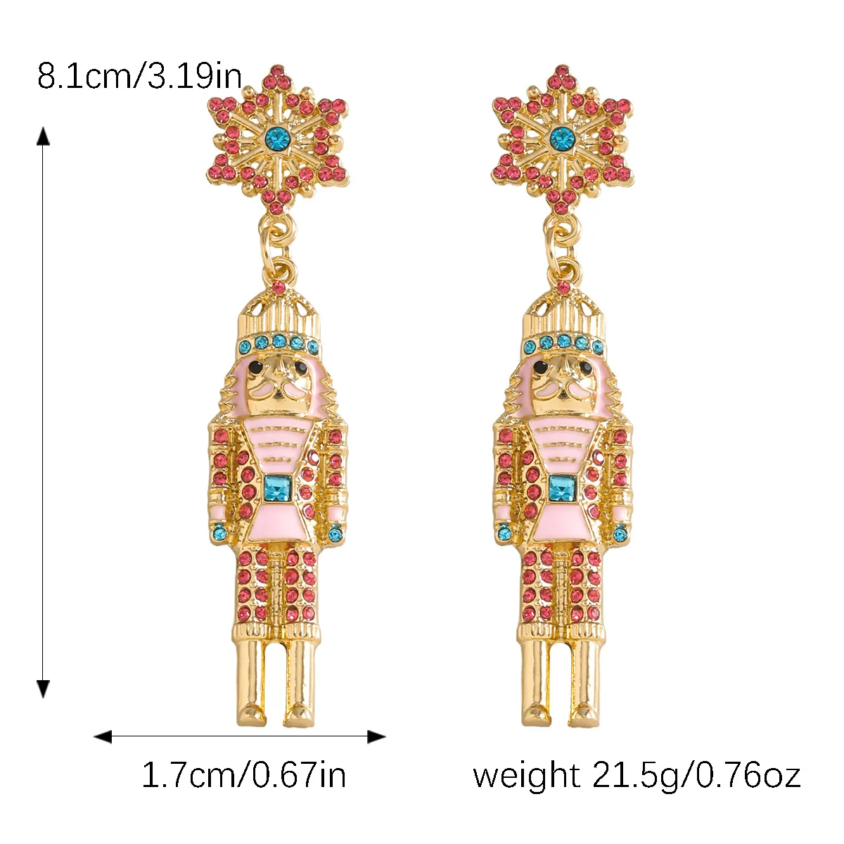 Dvacaman Cute Cartoon Christmas Nutcracker Earrings,Shiny Rhinestone Nutcracker Soldier Earrings,Perfect Festival Party Gifts