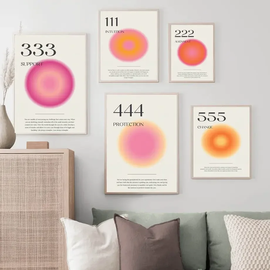 Angel Number Gradient Aura 333 444 555 Y2k Wall Art Canvas Painting Nordic Posters and Prints Wall Picture for Living Room Decor
