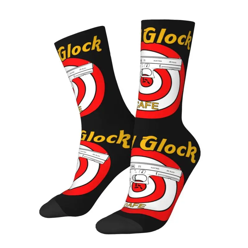 Fashion Mens Hard Glock Cafe Dress Socks Unisex Breathbale Warm 3D Printing USA Handgun Pistol Logo Crew Socks