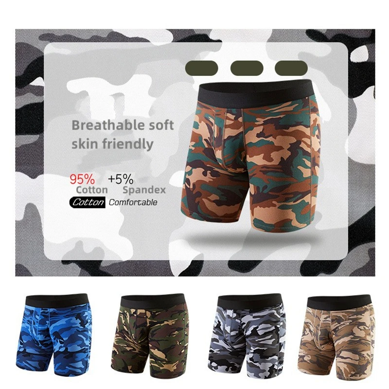 5pcs Men underpants boxing panties man Military Camouflage boxershorts mens underwear bulge Cotton Sports long Leg boxer for men