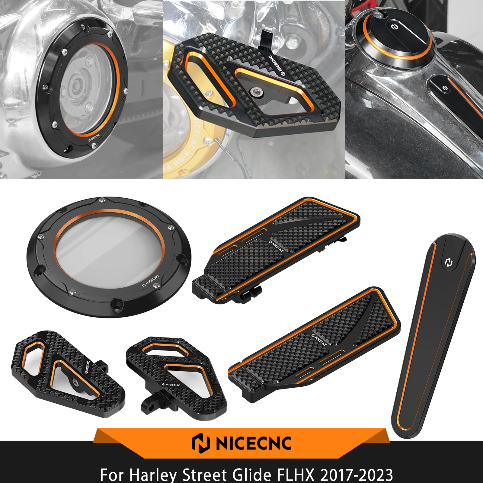 

For Harley Street Glide FLHX 2017-2023 Special FLHXS Rider Passenger Footboard Clutch Cover Gas Tank Cap Console Insert Cover
