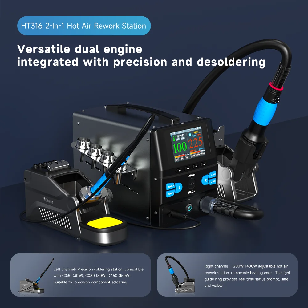 Stazione dissaldante ad aria calda Aixun HT316, legata con controllo vocale Aison BS08, schermo IPS da 3,5", connessione tri-modale