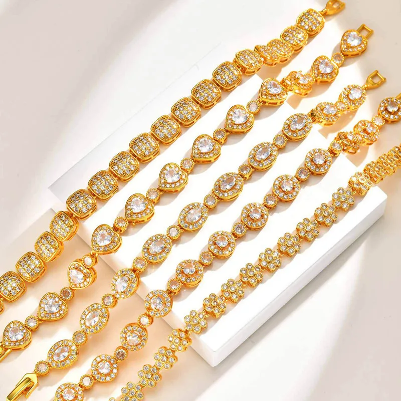 

Love Heart Cubic Zirconia Bracelet Heart-shaped Bridal Wedding Bracelet Links Jewelry Gift for Brides Women Party