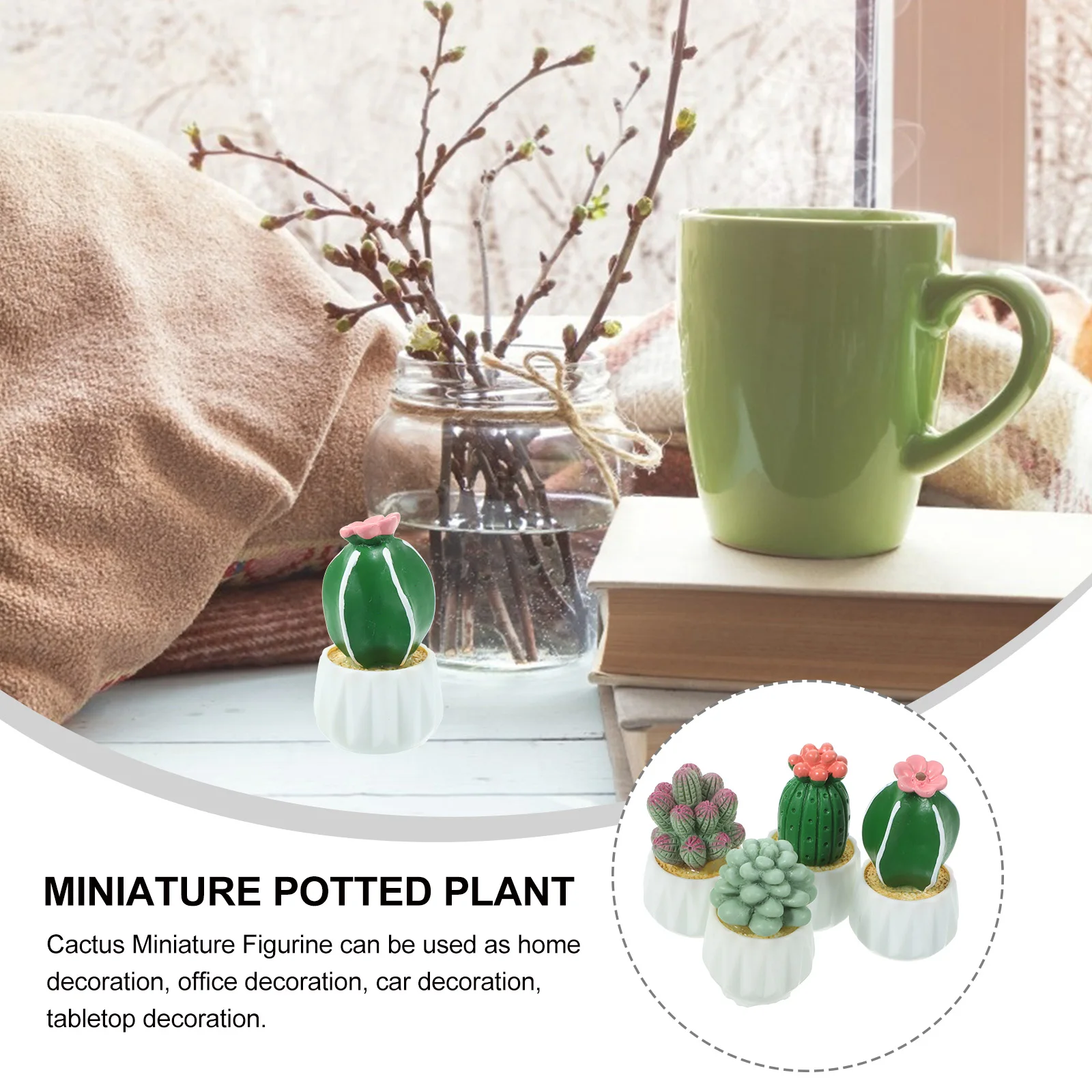 

4 Pcs Cactus Ornament Garden Miniature Bonsai House Decor Artificial Succulents Resin Crafts Office Decoration