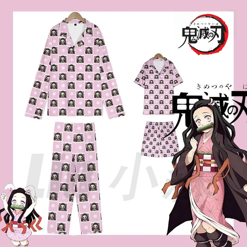 مجموعة بيجامة أنيمي شيطان القاتل Nezuko Kamado - ملابس نوم بنمط الخيزران الوردي، ملابس منزلية تنكرية للهدايا العطلات #1