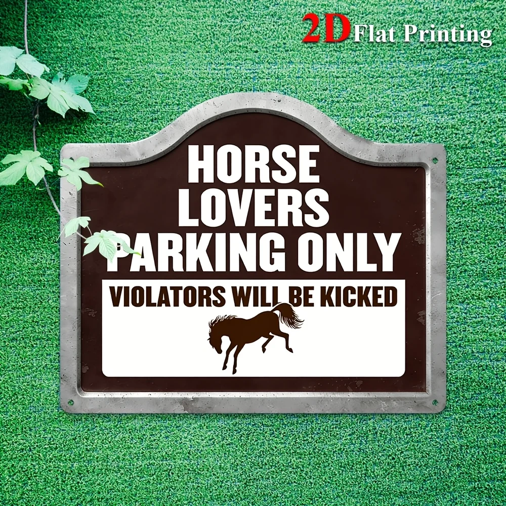 2D Flat,1pc Horse Lovers Parking Only Sign - Metal Wall Suitable For Ranches, Stables, Equestrian Homes,Dynamic Horse Silhouette