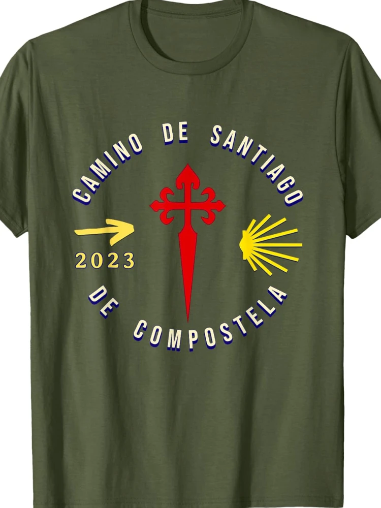 Camino De Santiago De Compostela 2026 Shell Arrow Cross T-Shirt Short Sleeve Casual 100% Cotton Shirts