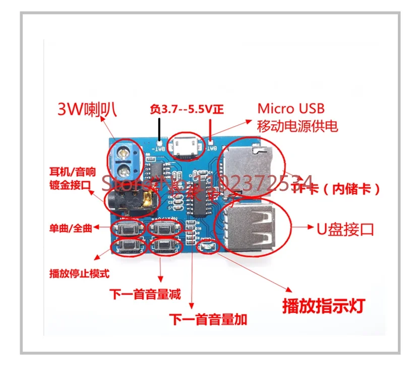 20 pieces MP3 lossless decoding board MP3 decoder TF card U disk MP3 module Player comes with power amplifier