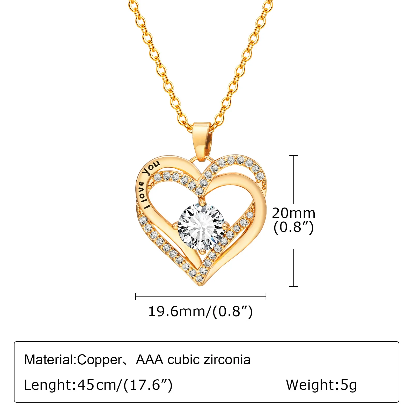 Heart Woman Necklace Birthstone Heart I Love You Jewelry For Wedding Birthday Party Mom Girlfriend Valentine's Day Gift