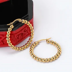 VQYSKO Gold Color Unique Stainless Steel Hoop Earring Trendy Steel Ball Earrings for Girl Women Accessories Jewelry