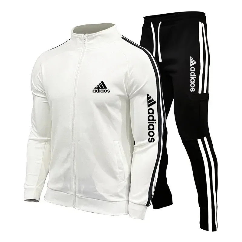 2024 New Men\'s Zipper Tracksuit Set Sweatshirt and Sweatpants Sports Suit Running Fitness Clothing