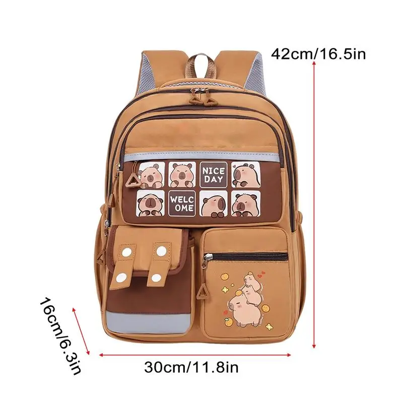 Kapibara กระเป๋าเป้สะพายหลังนักเรียนชั้นประถมศึกษาการ์ตูนความจุขนาดใหญ่กระเป๋าเป้สะพายหลังป้องกันสกปรก Capybara กระเป๋าเป้สะพายหลัง