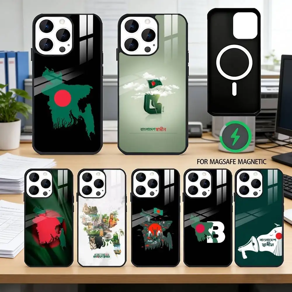 

Чехол для телефона B-Bangladesh F-Flag для iPhone 17, 16, 15, 14, 13, 12, 11 Plus, Pro, магнитный, с беспроводной зарядкой Magsafe