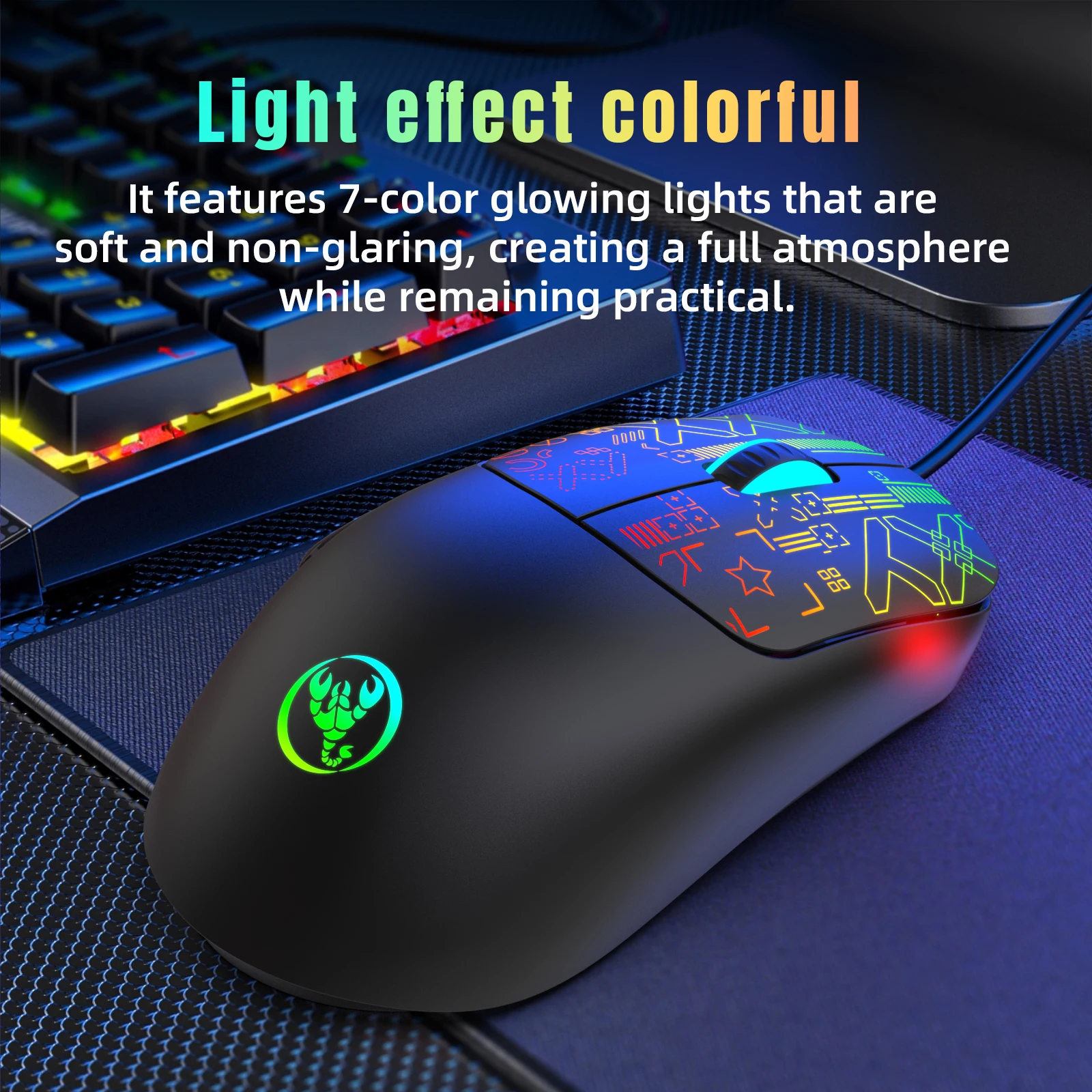 New HXSJ S100 Wired Gaming Mouse 6 Buttons Lightweight 7-color Backlight Optical Mouse Plug and Play Ergonomic for Laptop