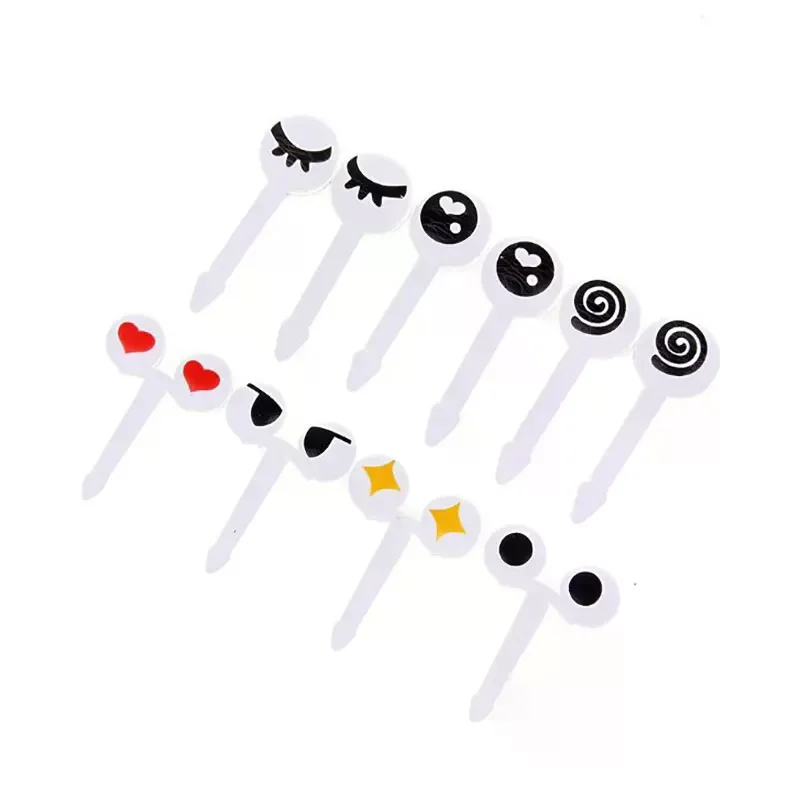 10Pcs/Set Home High Quality Food Grade Plastic Reusable Mini Skewers Cute Cartoon Eyes Kawaii Lunch Bento Box Food Fruit Fork