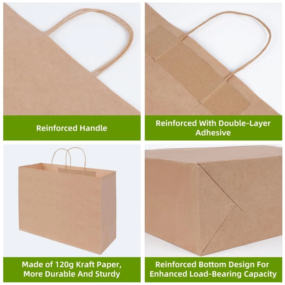 Papier-Einkaufstasche mit Griff, robuste Kraftpapier-Tasche zum Einkaufen, für den Einzelhandel, zum Mitnehmen und zum Tragen, 10er-Set – Detail 5