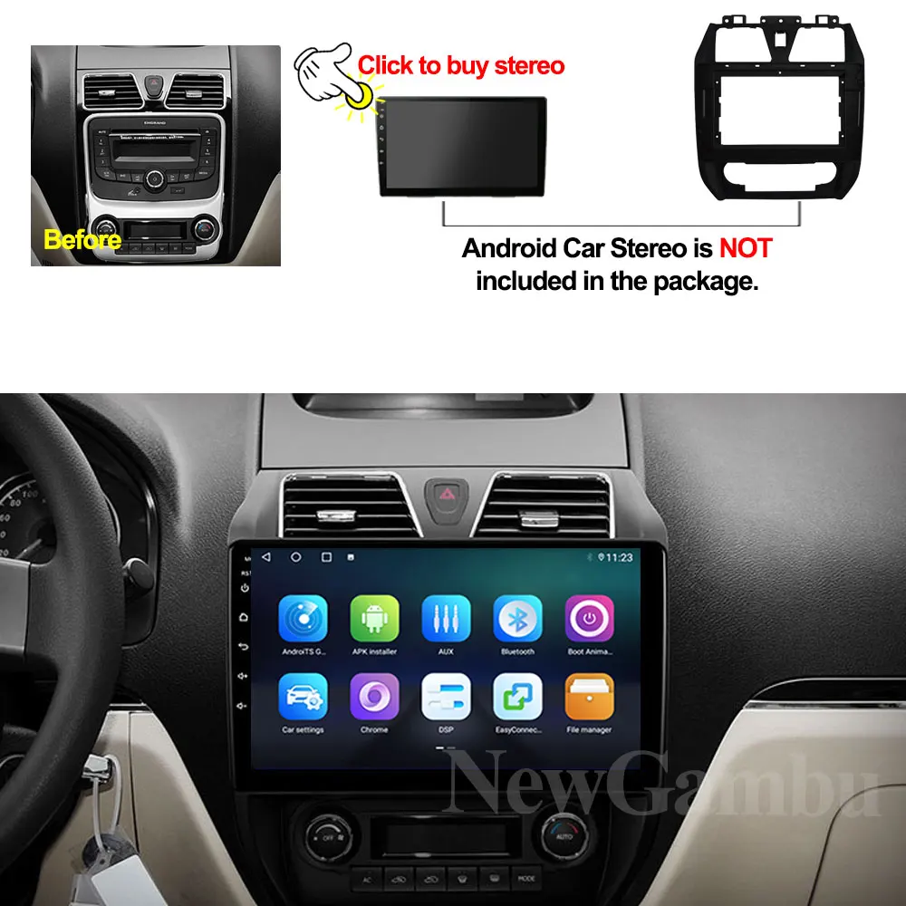 NewGambu 10 inch for Geely Emgrand EC7 EC715 EC7-RV EC718 2012 -2014 Frame Audio Adaptor Dash Trim kit Facia Panel Radio Player