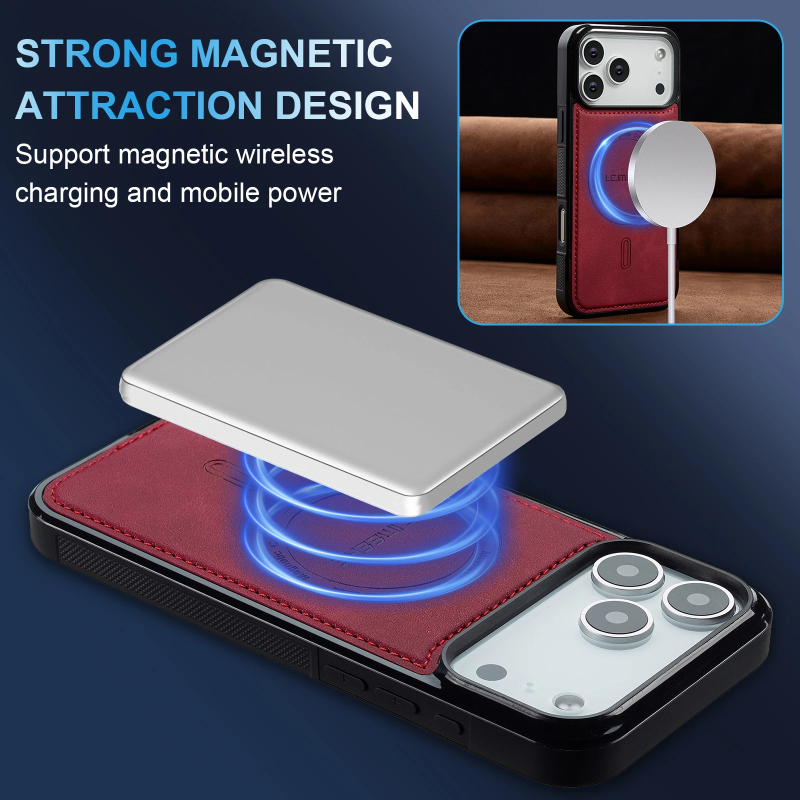 For iPhone 17 Pro Max 16E 16 Air 15 14 Leather Phone Case with Magnetic Attraction Feature Premium Protection - náhled 5