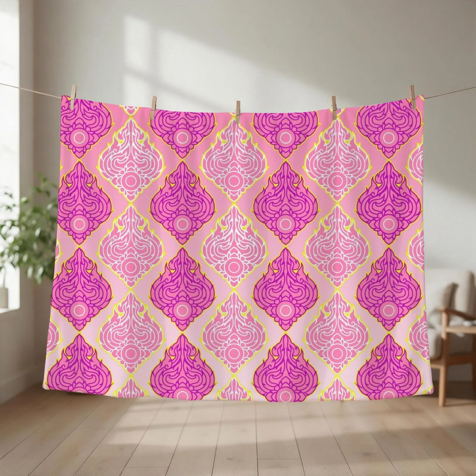 purple thai pattern seamless art on soft pink background Throw Blanket Tourist warm for winter Thins Fashion Sofas Blankets