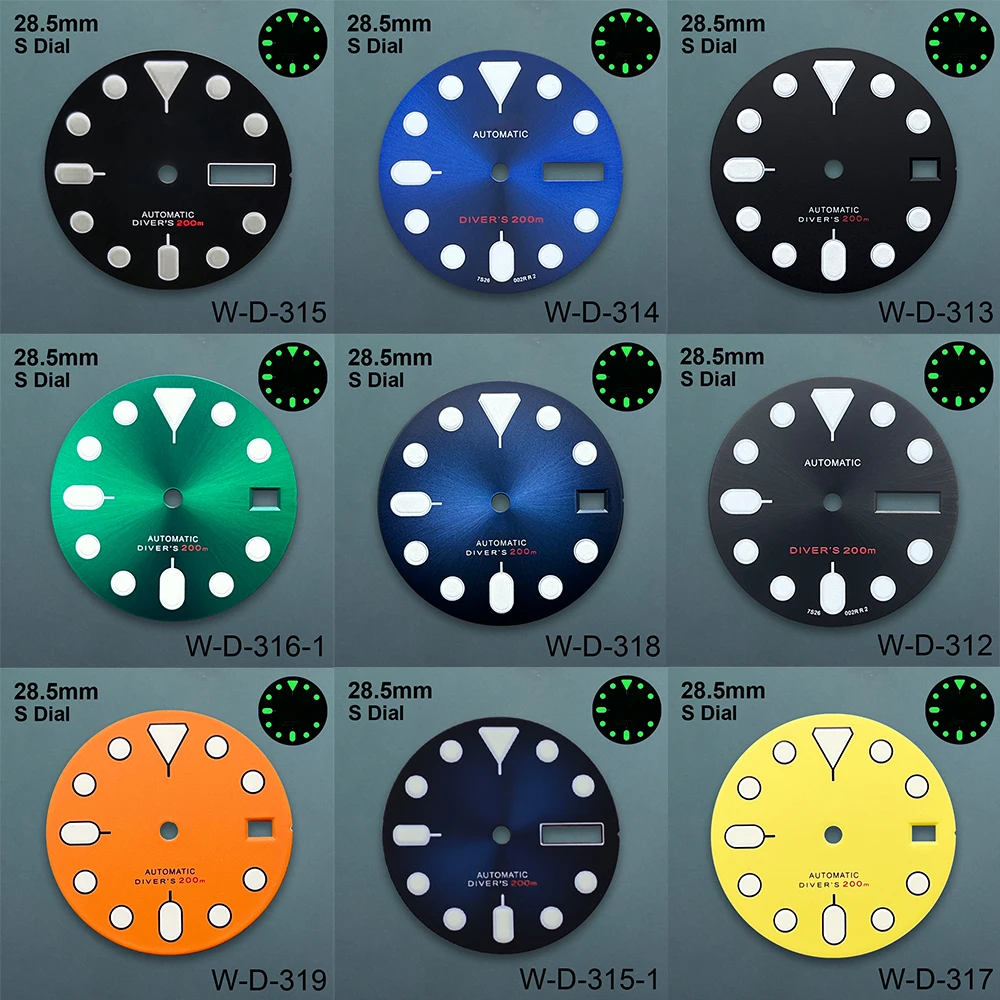 

28.5mm S Logo Dial Fit NH35/NH36/4R36 Movement C3 Green Luminous Matte/Sunburst Dial Watch Accessories