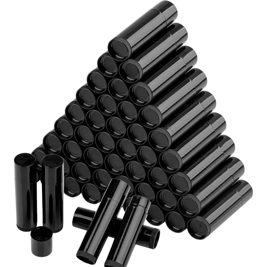 30 stuks lege lippenstiftbuizen, herbruikbare plastic containers navulbaar met dop voor doe-het-zelf lippenbalsem (zwart, 5 g)