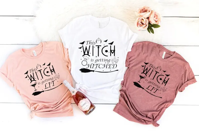 Halloween Bachelorette Shirt, This is Getting Hitched Tee Bride's Crew  Bachelorette 100% Cotton Fashion Streetwear harajuku y2k