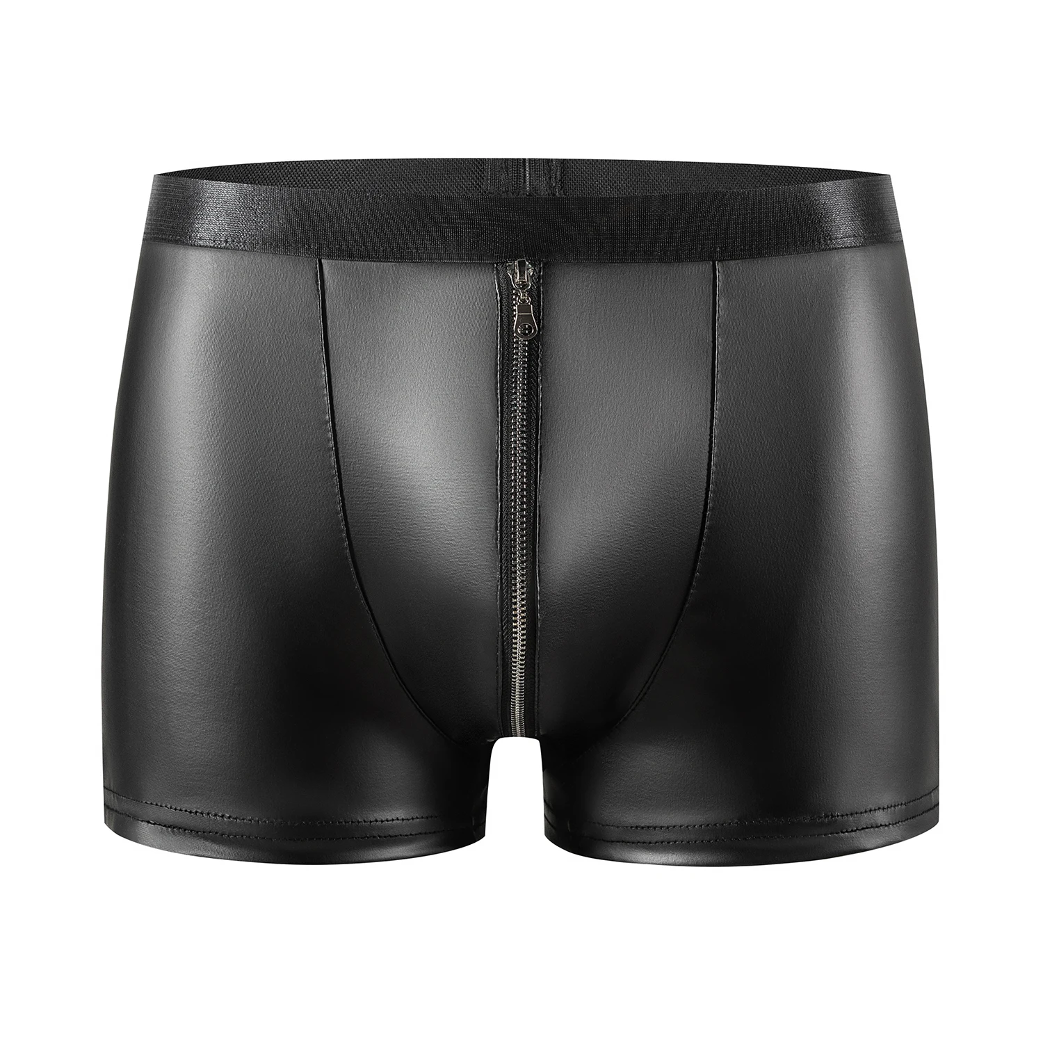 Mens Soft Matte Leather Boxer Sexy Zipper Open Crotch Bulge Pouch Underwear Hot Porn Shiny Leather Short Pants Crotchless Sexi