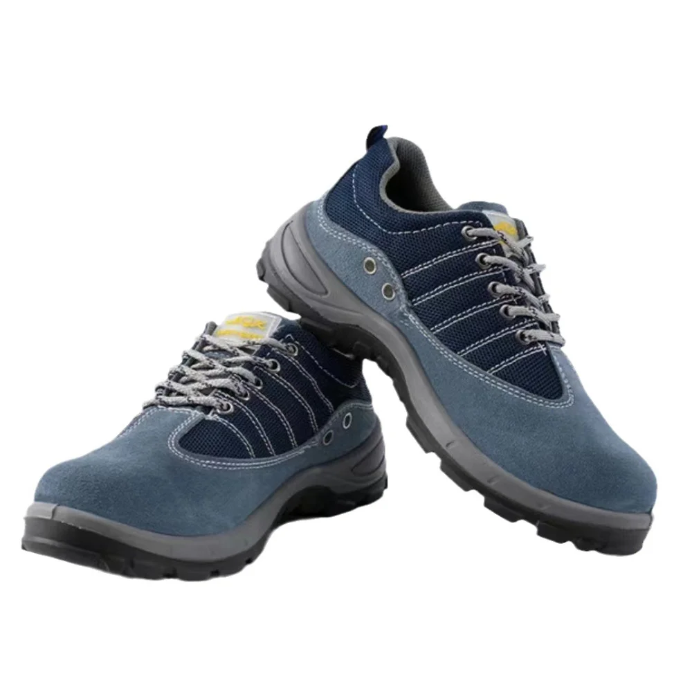 Мужская рабочая обувь из замши, воловьей кожи, дышащая синяя сетка, сплошная подошва, защита от ударов и проколов.