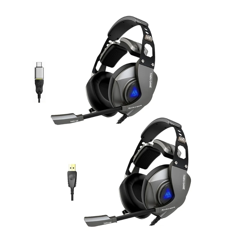 Corded Headphones Computer Headset 7.1 Sound Noise Cancelling Microphone Leather Earpads For Comfortable Gaming And Chat