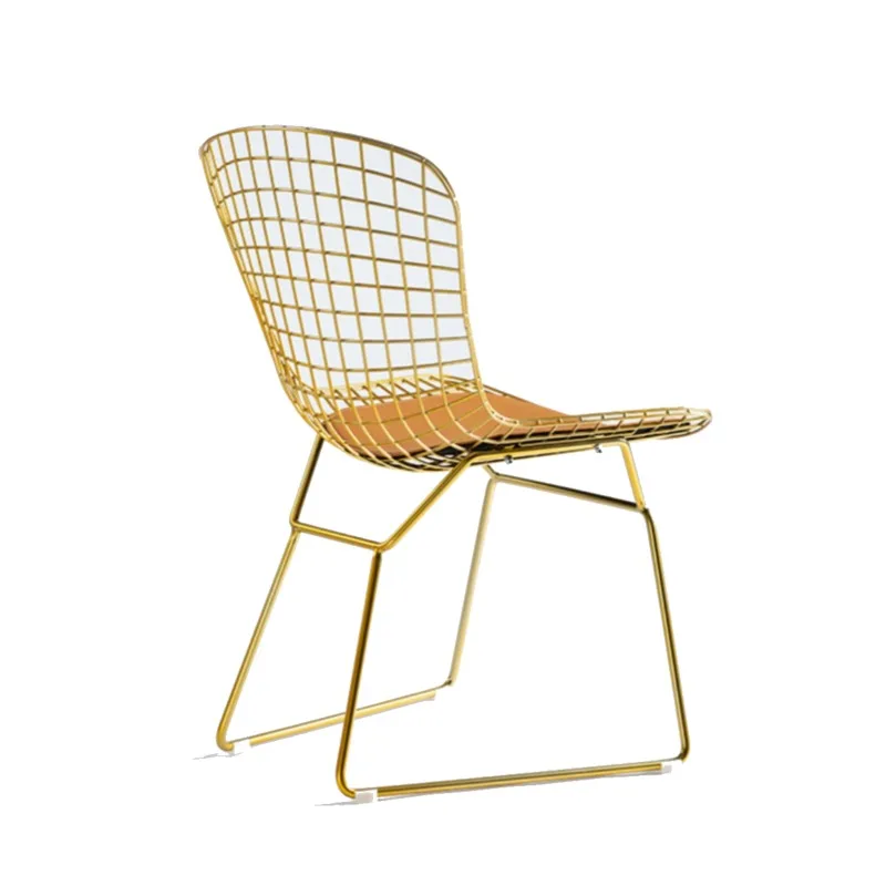 Golden Simple Wire Chair, Hollow Wrought Iron Dining Chair, Metal Nordic Lounge Chair, Designer Celebrity Cafe Chair