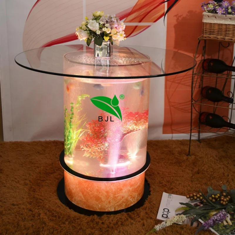 custom，round aquarium glowing LED acrylic dining table