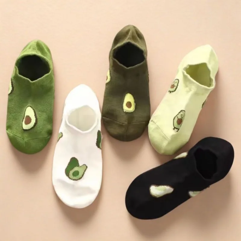 5足組 アボカドフラワー クルー丈ソックス 漫画風 フレッシュ ファッション 通気性 夏 秋 カワイイ 快適 レディース ローカット ボートソックス